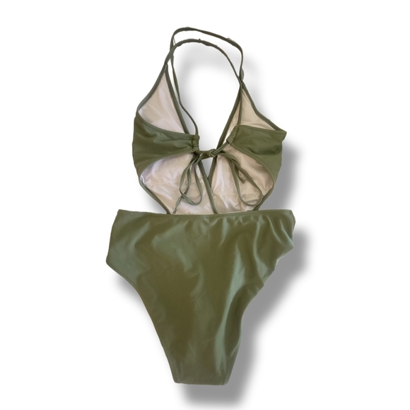 🌿Cupshe Women's Large Olive Green She's The Man Halter One Piece Swimsuit - Picture 7 of 11